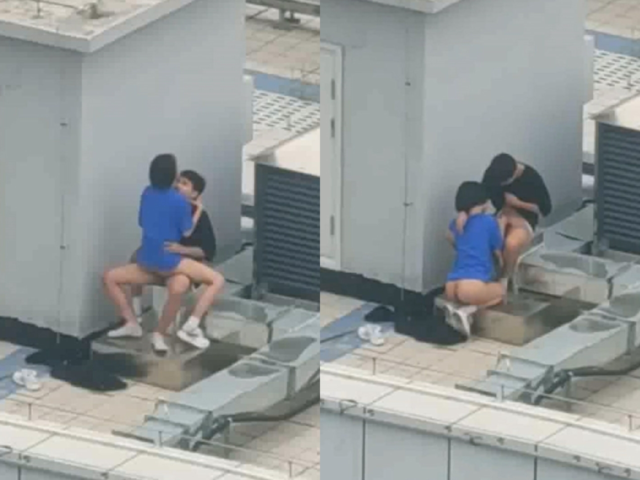 天台門事件 - 山東在校情侶翹課跑商超天台解鎖啪啪姿勢